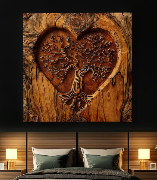 Obraz na plátně - Strom života Srdce tep, dřevo styl FeelHappy.cz Velikost obrazu (šířka x výška): 40 x 40 cm