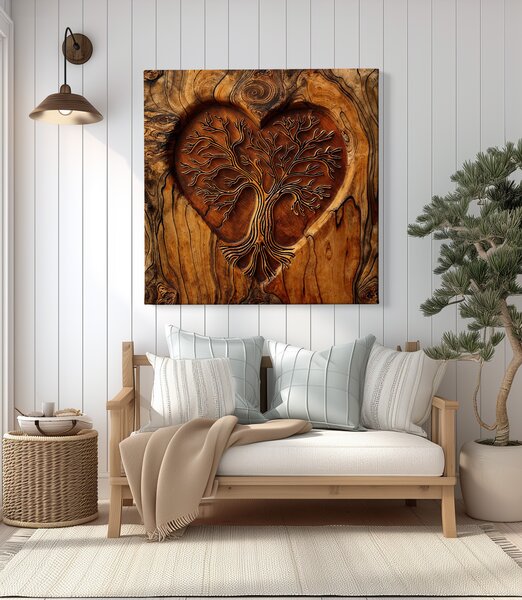 Obraz na plátně - Strom života Srdce tep, dřevo styl FeelHappy.cz Velikost obrazu (šířka x výška): 40 x 40 cm