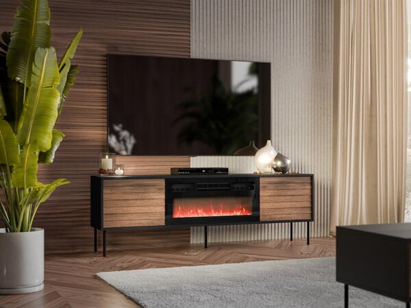 Tv skříňka s krbem Heprano 180, Barva: černá / ořech warmia 5903211351068