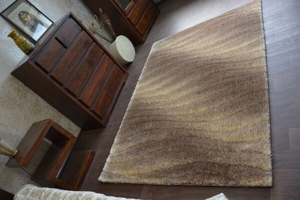 Makro Abra Kusový koberec Shaggy SPACE 3D B222 světle hnědý Rozměr: 80x150 cm