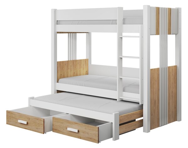 Patrová postel pro tři 80x180 ELVA 2 - bílá / dub artisan, pravé provedení