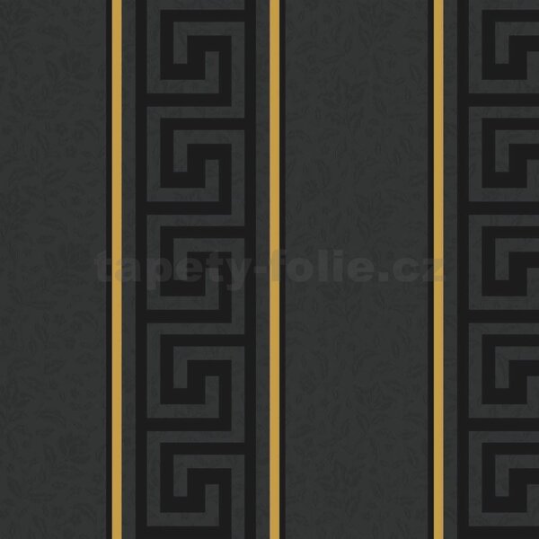 Ubrus PVC 2009A, metráž, 20 m x 140 cm, reliéfní ornamenty v pruzích se zlatým lemováním, IMPOL TRADE