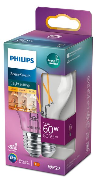 LED Classic SceneSwitch 60W A60 E27 WW CL ND LED Žárovka 7,5/3/1,6W 806/320/150lm