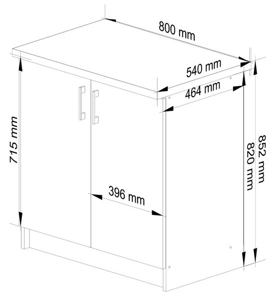 Dolní dvoudveřová skříňka TRIVORA - šířka 80 cm, bílá / dub sonoma