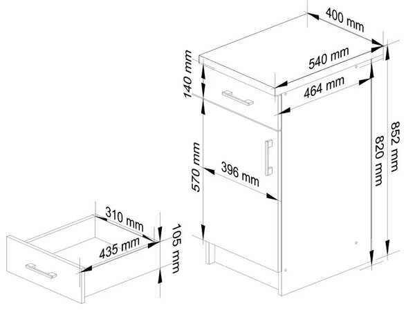 Dolní kuchyňská skříňka TRIVORA - šířka 40 cm, bílá / dub sonoma