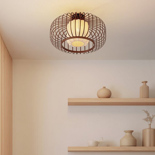 Stropní Lampa Lindby, Davella, stmívatelné, Dřevo, Obývací pokoj, Bambus, Skandinávský