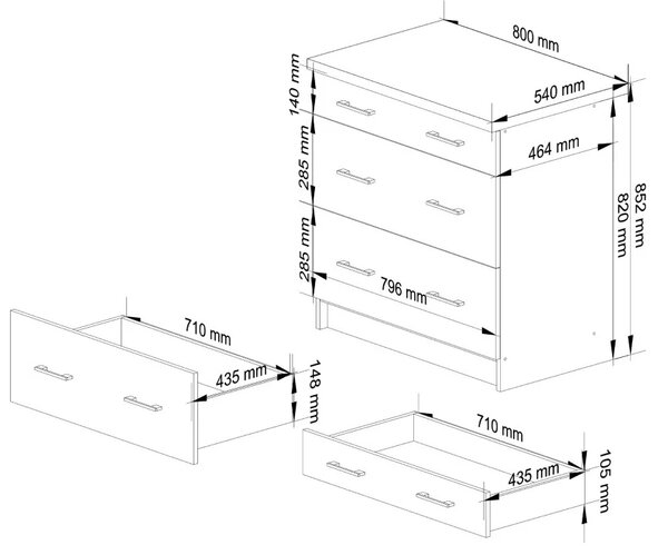 Šuplíková skříňka TRIVORA - šířka 80 cm, bílá / dub sonoma