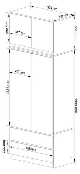 Šatní skříň s nástavcem 90 cm LOTA - olše