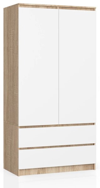 Šatní skříň se šuplíky 90 cm LOTA - dub sonoma / bílá