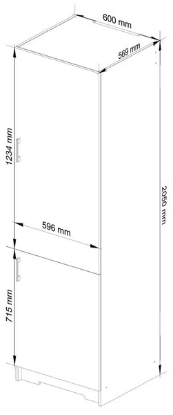 Skříň na vestavnou lednici TRIVORA - šířka 60 cm, bílá / dub sonoma