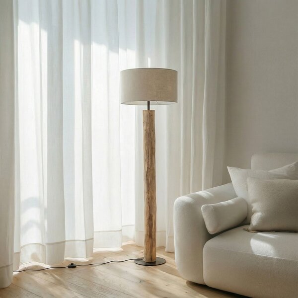 Stojací Lampa Lucande, Jorvan, Béžová, Obývací pokoj, Dřevo