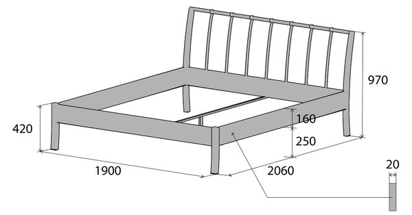 Česká Kovová postel Merry 2 90x200 zvýšená Barevne provedení: černá, Rozměr: 90 x 200 cm