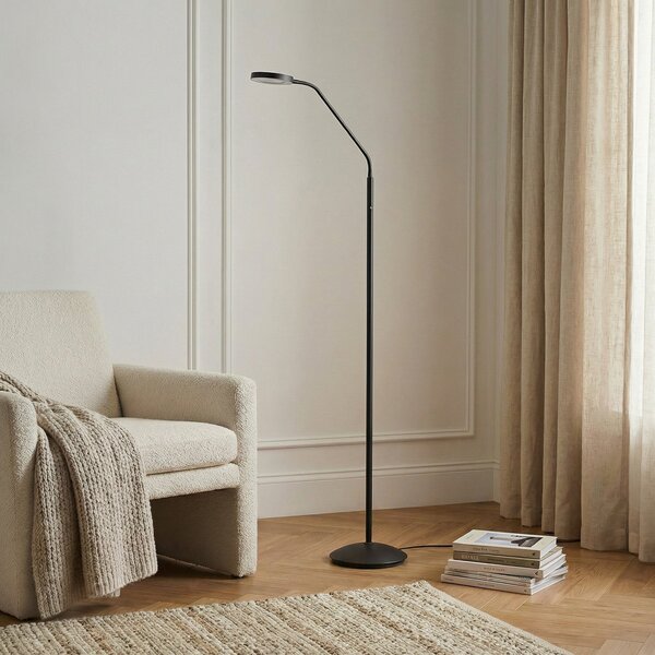 Stojací Lampa Lindby, Elvyn, stmívatelné, Černá, Obývací pokoj, Kov, Moderní