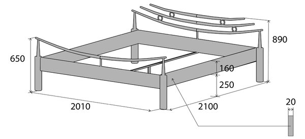Česká Kovová postel SHANGHAI Barevne provedení: stříbrná RAL 9006, Rozměr: 80 x 200 cm