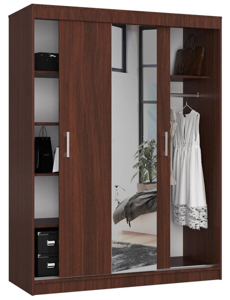Prostorná šatní skříň 150 cm VALESTRA se zrcadly - wenge
