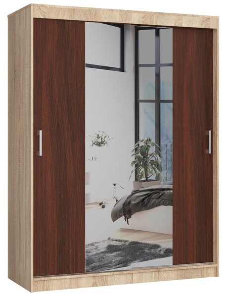 Prostorná šatní skříň 150 cm VALESTRA se zrcadly - dub sonoma / wenge