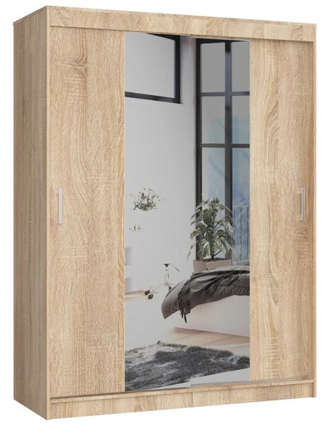 Prostorná šatní skříň 150 cm VALESTRA se zrcadly - dub sonoma