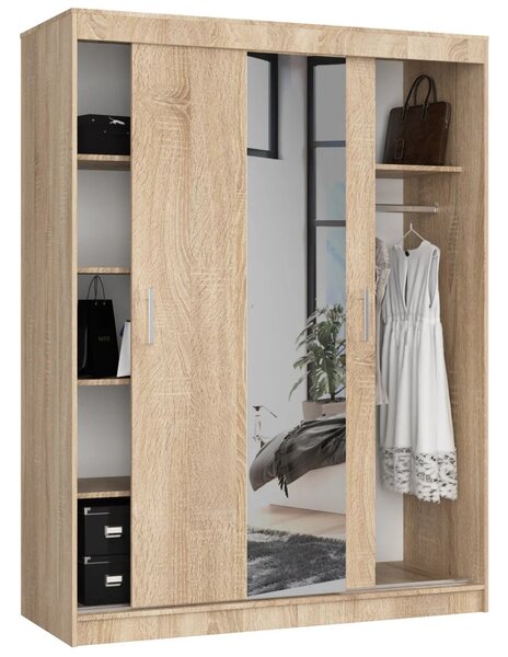 Prostorná šatní skříň 150 cm VALESTRA se zrcadly - dub sonoma