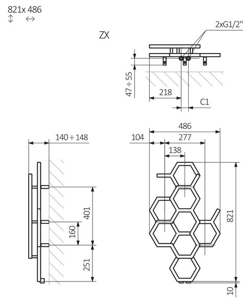 Terma Hex 821x486 vodní radiátor Soft 3028 ZX