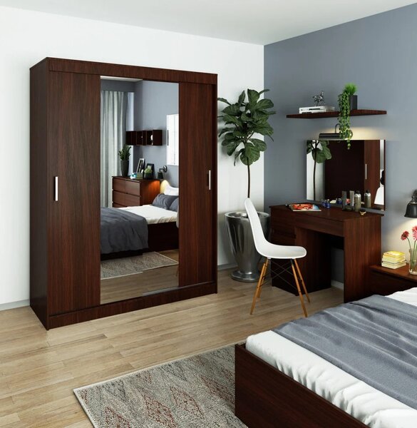 Prostorná šatní skříň 150 cm VALESTRA se zrcadly - wenge