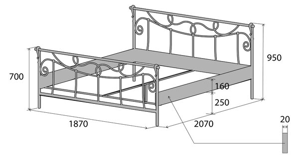 Česká Kovová postel NORA Barevne provedení: stříbrná RAL 9006, Rozměr: 80 x 200 cm