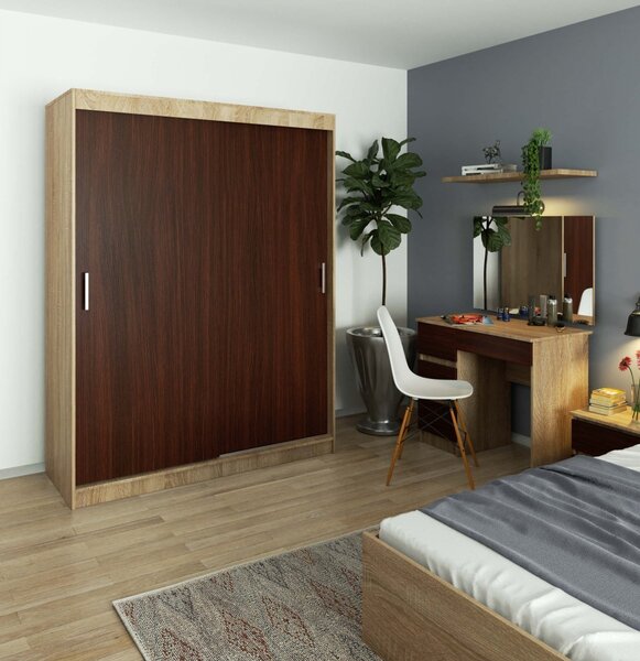 Prostorná šatní skříň 150 cm VALESTRA - dub sonoma / wenge