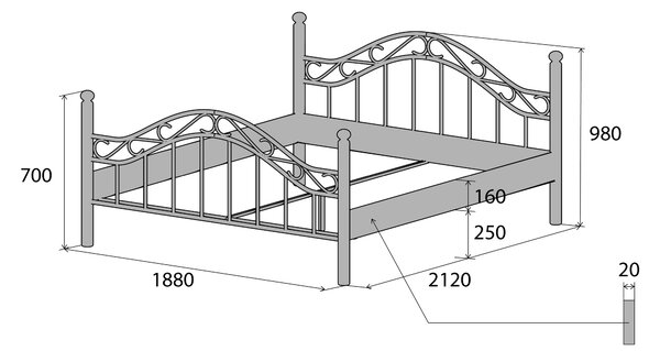 Česká Kovová postel LÝDIE Barevne provedení: stříbrná RAL 9006, Rozměr: 80 x 200 cm