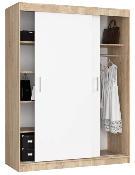 Prostorná šatní skříň 150 cm VALESTRA - dub sonoma / bílá