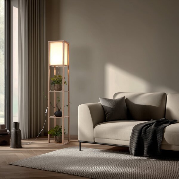Stojací Lampa Lindby, Birta, Dřevo, Obývací pokoj, Dřevo, Moderní