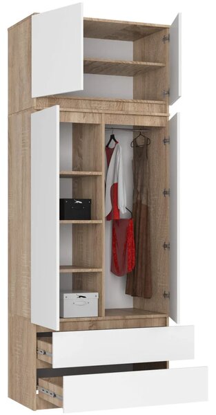 Šatní skříň s nástavcem 90 cm LOTA - dub sonoma / bílá