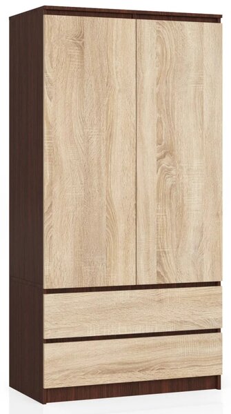 Šatní skříň se šuplíky 90 cm LOTA - wenge / dub sonoma