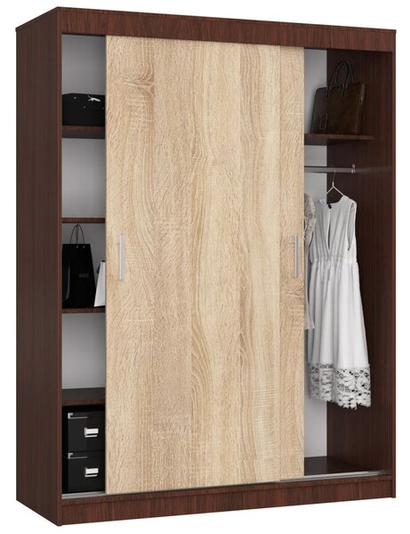 Prostorná šatní skříň 150 cm VALESTRA - wenge / dub sonoma