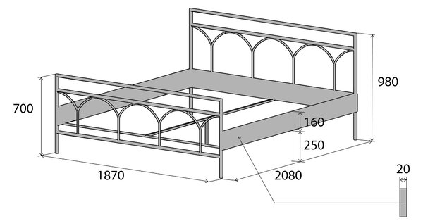 Česká Kovová postel SASKIE Barevne provedení: stříbrná RAL 9006, Rozměr: 80 x 200 cm