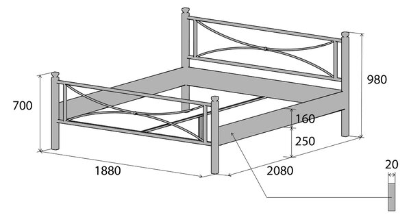 Česká Kovová postel STELA Barevne provedení: černá, Rozměr: 90 x 200 cm