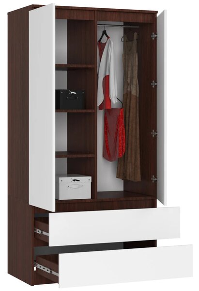 Šatní skříň se šuplíky 90 cm LOTA - wenge / bílá