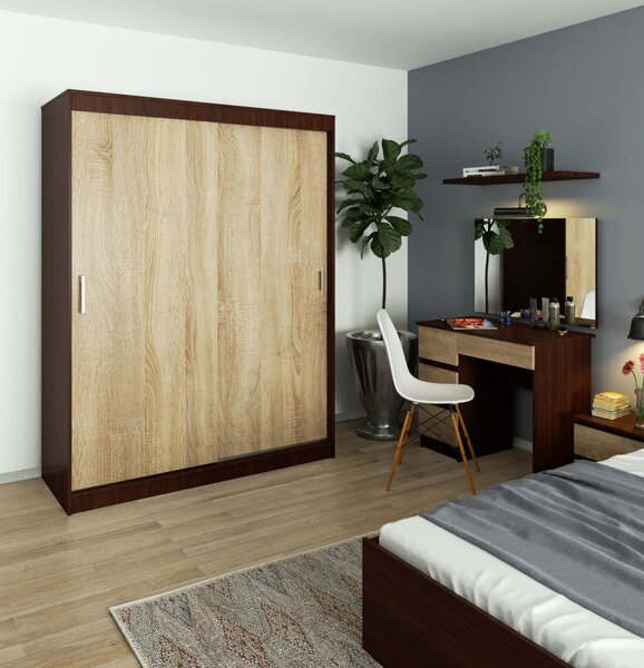 Prostorná šatní skříň 150 cm VALESTRA - wenge / dub sonoma