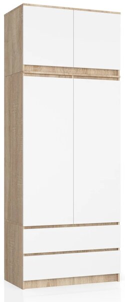 Šatní skříň s nástavcem 90 cm LOTA - dub sonoma / bílá