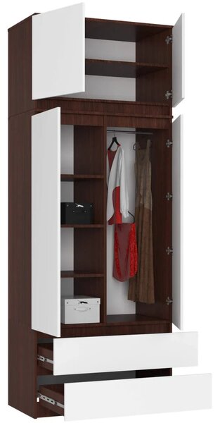 Šatní skříň s nástavcem 90 cm LOTA - wenge / bílá