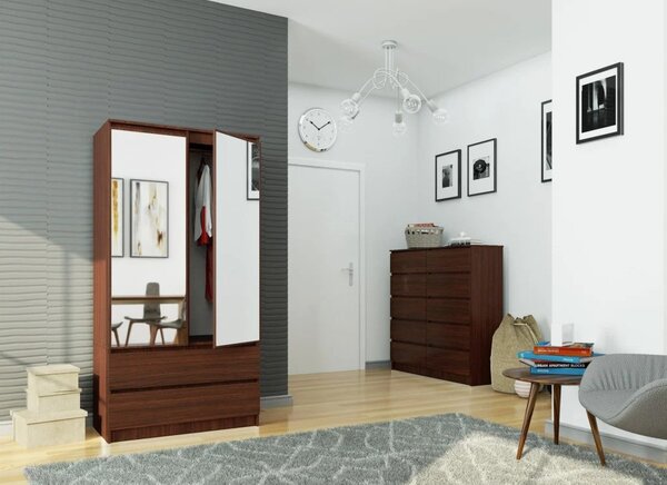 Šatní skříň se šuplíky a zrcadly 90 cm LOTA - wenge