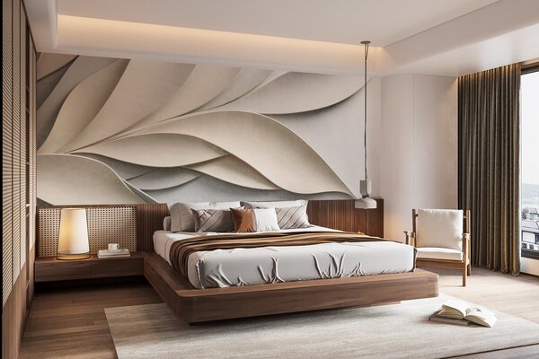 Fototapety Abstraktní listy v béžové a šedé barvě, texturované moderní umění, Fototapety 3D, w09769 : uwalls.cz