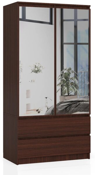 Šatní skříň se šuplíky a zrcadly 90 cm LOTA - wenge