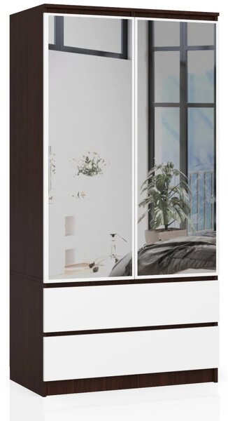 Šatní skříň se šuplíky a zrcadly 90 cm LOTA - wenge / bílá