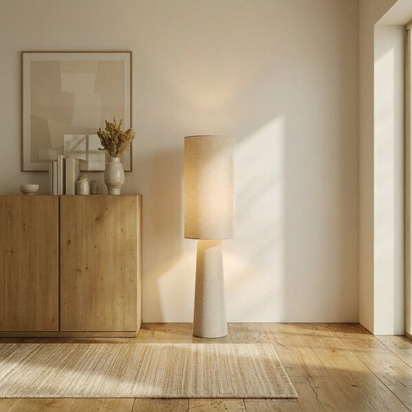 Stojací Lampa Lindby, Elfie, Béžová, Obývací pokoj, Tkanina / Textil, Skandinávský