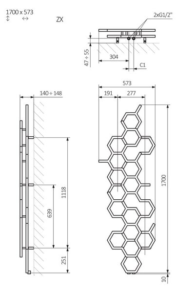 Terma Hex 1700x573 vodní radiátor Soft 3028 ZX