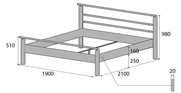 Česká Kovová postel ROMA Barevne provedení: černá, Rozměr: 90 x 200 cm