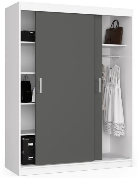 Prostorná šatní skříň 150 cm VALESTRA - bílá / tmavě šedá