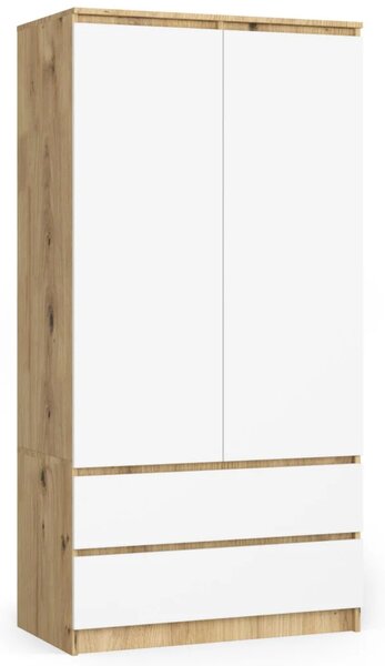 Šatní skříň se šuplíky 90 cm LOTA - dub artisan / bílá