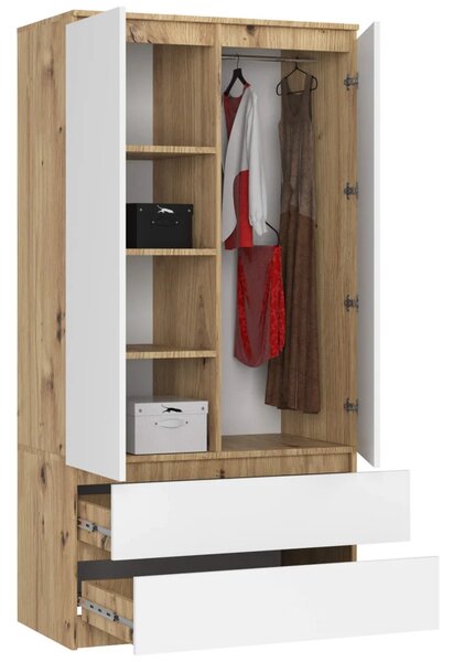 Šatní skříň se šuplíky 90 cm LOTA - dub artisan / bílá