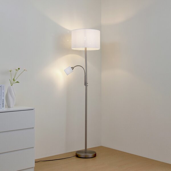 Stojací Lampa Lindby, Jaileen, Bílá, Obývací pokoj, Tkanina / Textil, Moderní