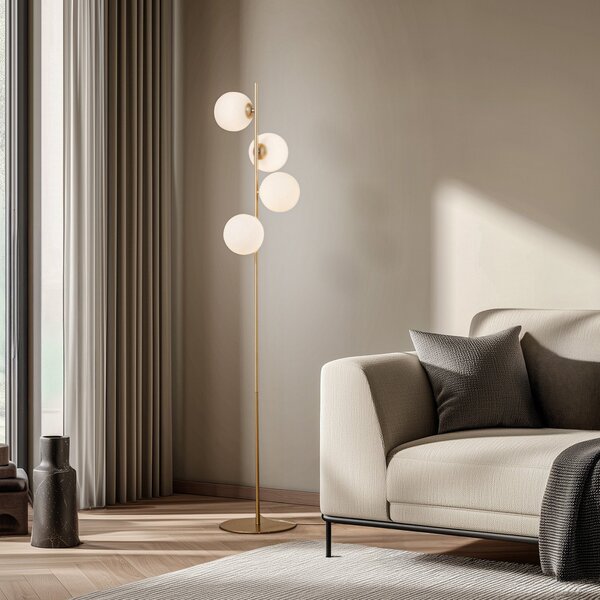 Stojací Lampa Lucande, Isandro, Zlatá / mosazná, Obývací pokoj, Kov, Moderní